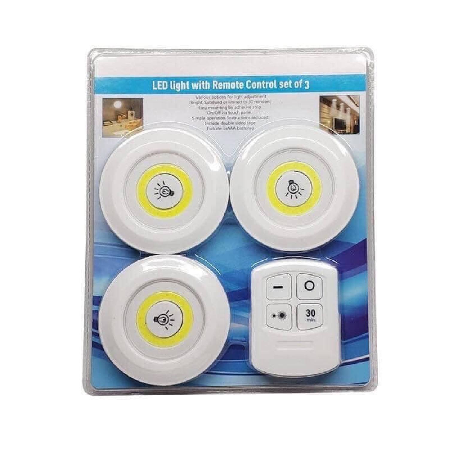 Bộ 3 bóng đèn led mini gắn tường có điều khiển từ xa và chức năng hẹn giờ sử dụng pin AAA tiện dụng gắn tủ quần áo