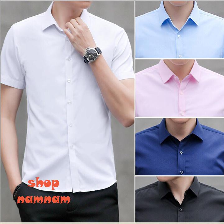 Áo sơ mi cộc tay nam trơn nhiều màu, hàng may kỹ, chất liệu đẹp kiểu dang ôm nhẹ trẻ trung, năng động