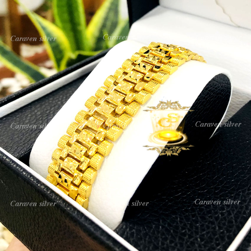 Lắc dây đan lá kiểu đồng hồ mạ vàng 18k - Kích thước 1.8x19.5cm, công nghệ xi hiện đại, màu vàng tươi như thật, bền màu khó phai - Caraven silver - TH