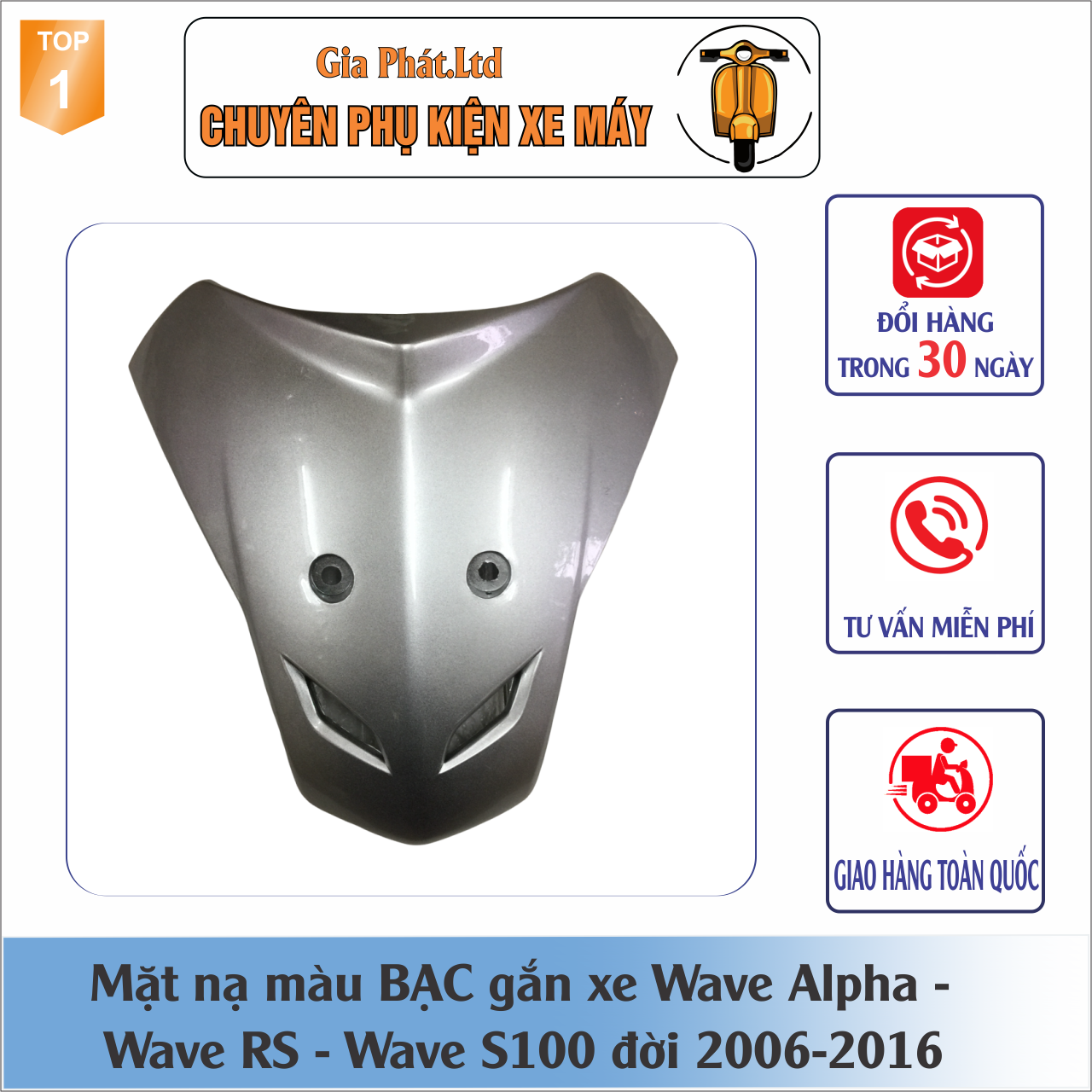 Mặt nạ màu bạc gắn xe wave alpha , wave rs, wave s100 đời 2006-2016 nhựa abs cao cấp -lzd-gp-2571