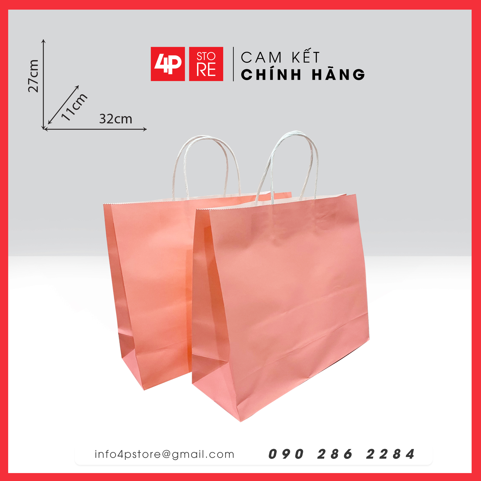 10 túi kraft ngang hồng 32 x 27 x 11 cm ngang cao hông