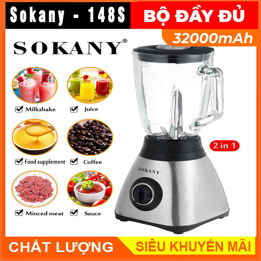 Máy xay sinh tố sokany công suất cực lớn 400w có 1 bộ cối dao sử dụng xay hoa quả, xay thực phẩm đa năng - sk186b
