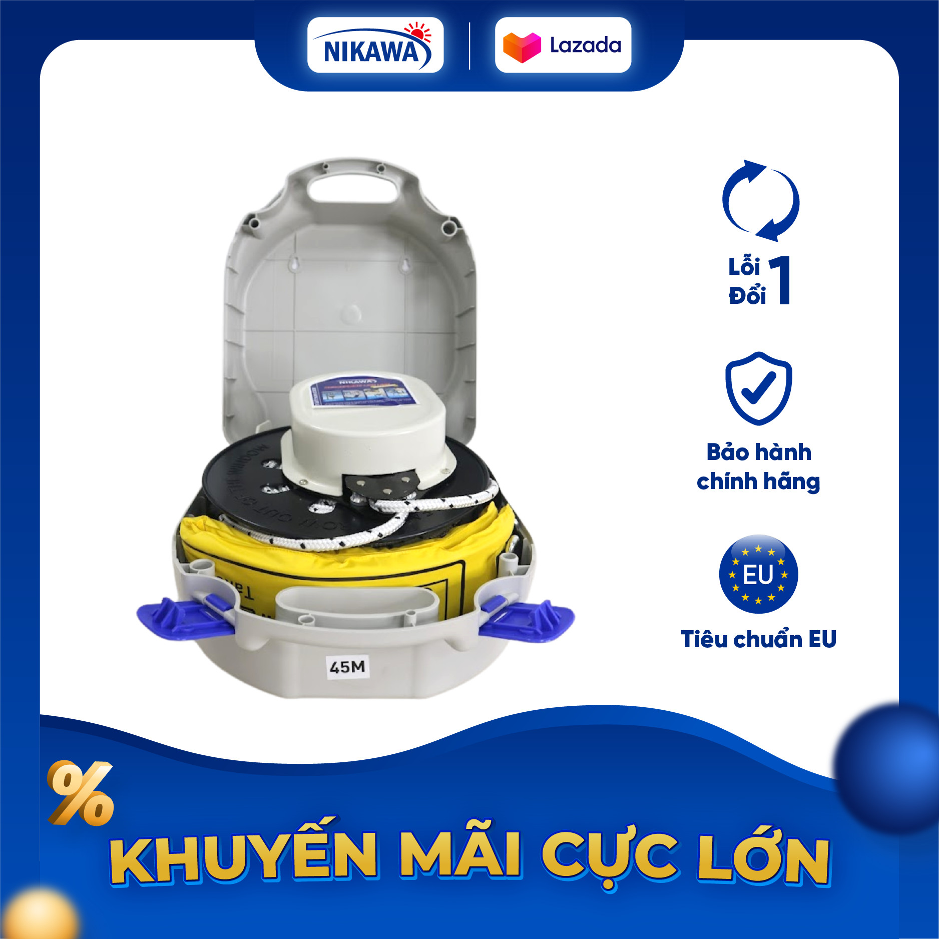 Bộ dây thoát hiểm tự động nikawa hàn quốc 9 - 100m chính hãng bảo hành 10 năm tặng kèm móc treo hy01