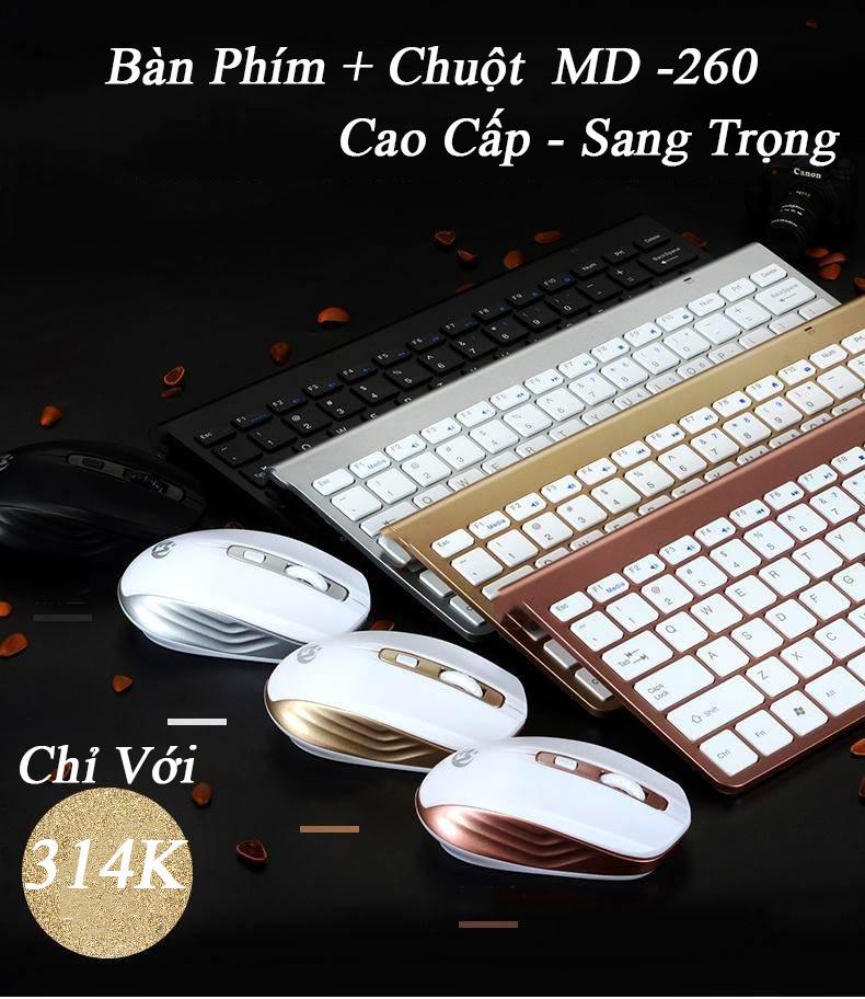 Bàn Phím + Chuột Máy Tính MD -260, Bàn Phím Không Dây Cho Máy Tính, Combo Bàn phím Và Chuột Không Dây + Tặng kèm pin AAA, Bảo Hành Uy TÍn Bởi Belmons
