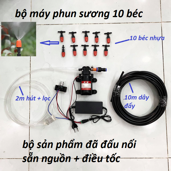 bộ máy phun sương tưới cây, làm mát 10 béc