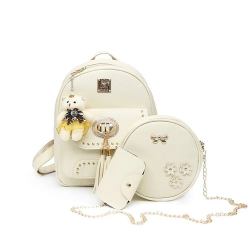 Balo da nữ set balo da hàn quốc 4 món balo, túi, ví, gấu mini dễ thương