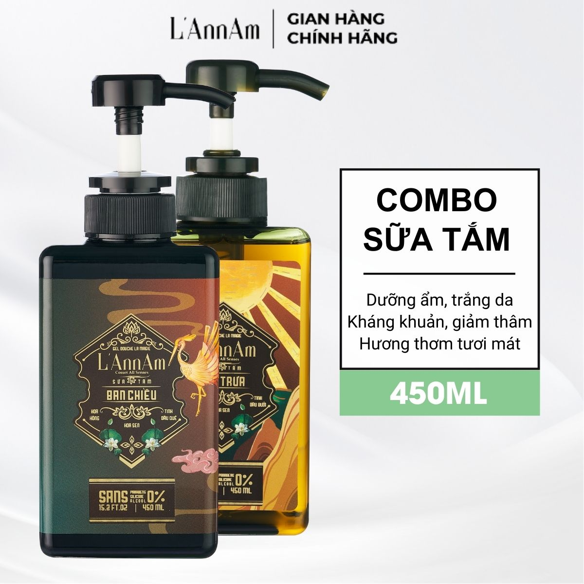 Bộ 2 sữa tắm thảo dược l'annam dưỡng ẩm, trắng da, hương thơm ngọt ngào