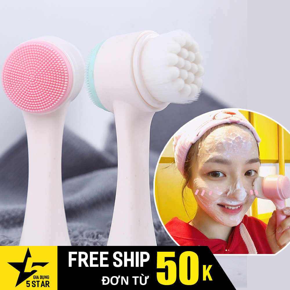 Cọ rửa mặt Hàn Quốc 2 đầu tẩy tế bào chết và massage bảo vệ da không bị mụn và dầu - Dụng cụ trang điểm 5STAR