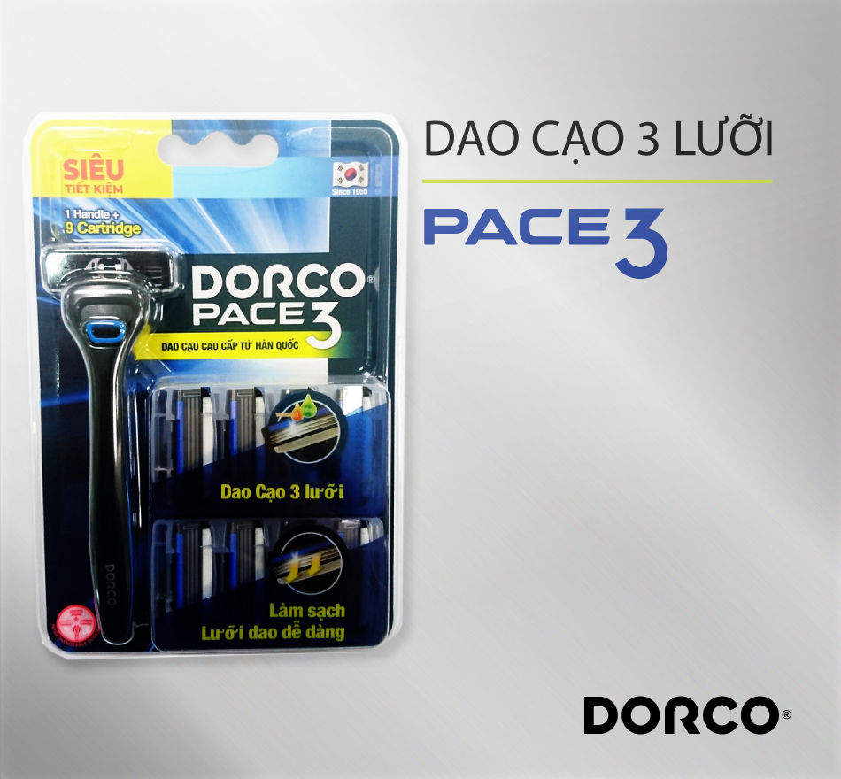 Dao cạo râu 3 lưỡi DORCO PACE 3 kèm 9 đầu thay thế
