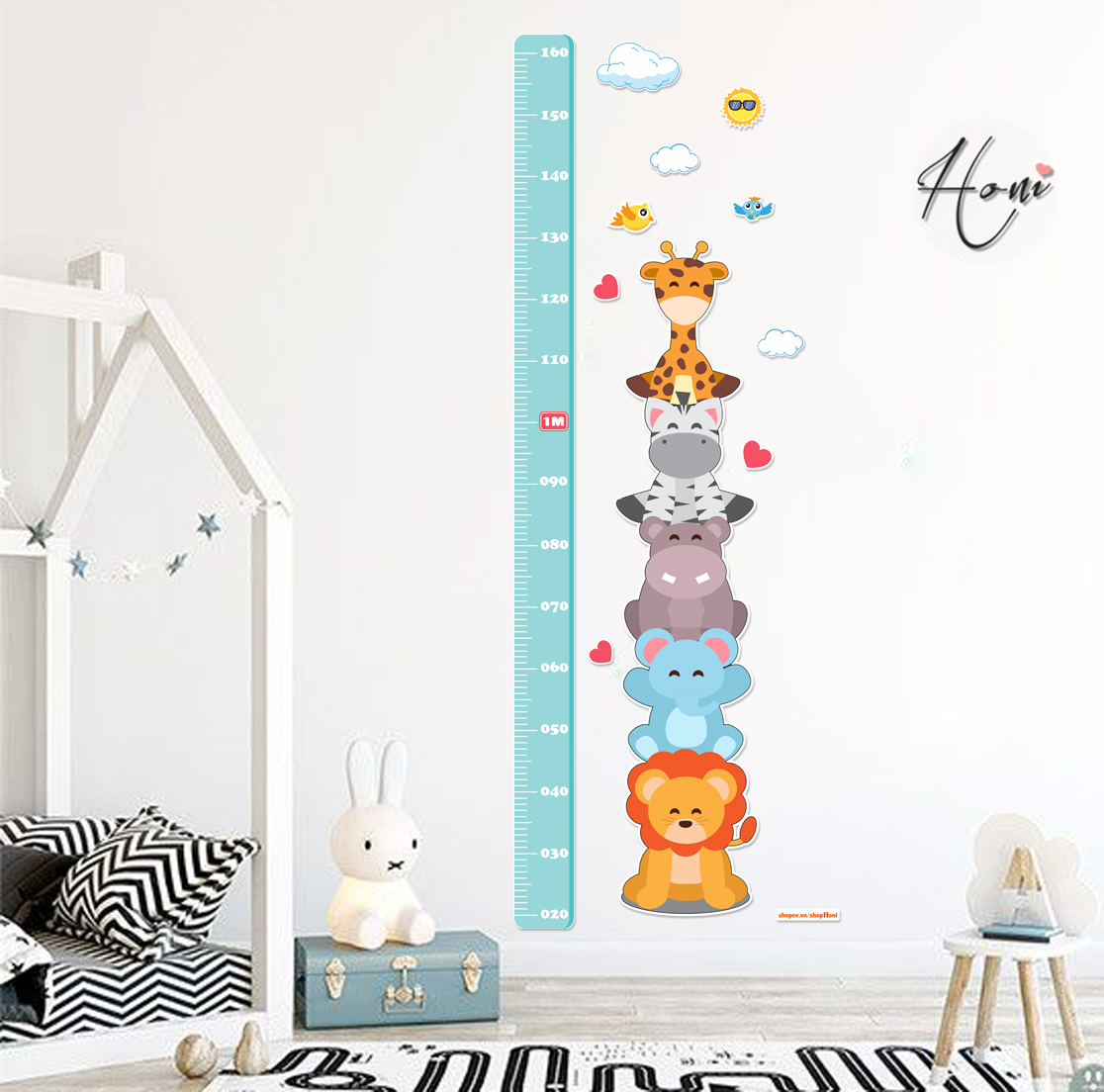 Decal Thước Đo Chiều Cao Cho Bé - Thước đo hình động vật