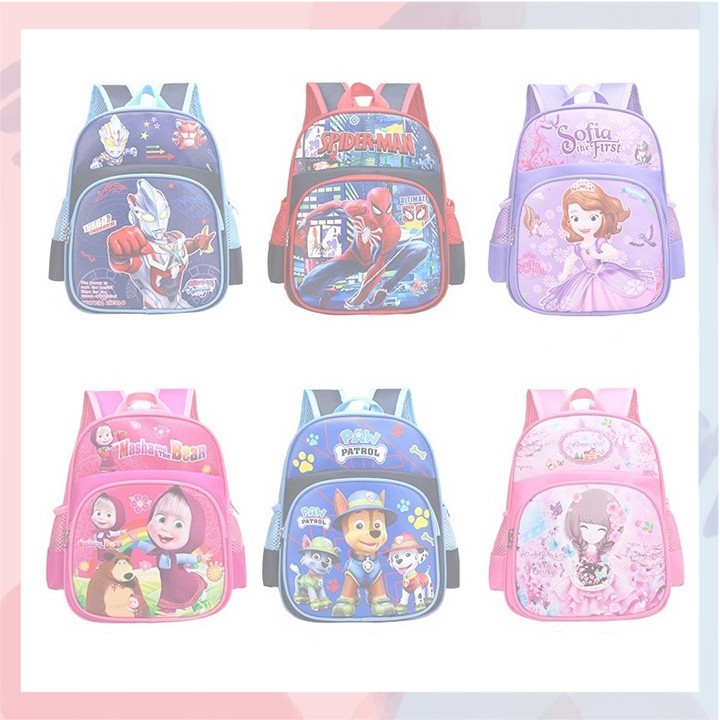 Balo đi học chống gù in hoạt hình cho học sinh cấp 1, balo kèm hộp bút cho học sinh, dành cho cả bé trai và bé gái, cặp sách đi học hìnhh hoạt hình