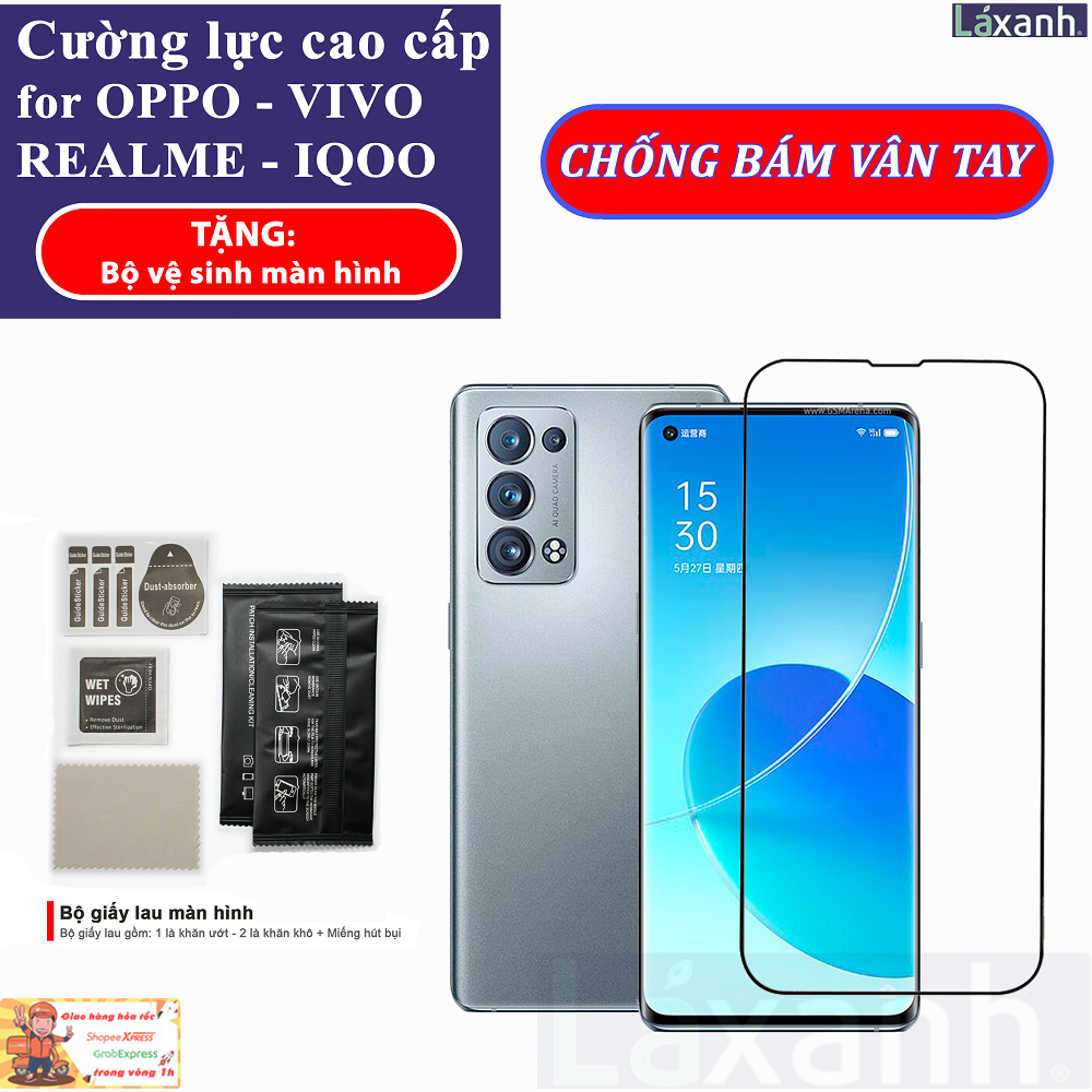 REALME VIVO iQOO cao cấp || Cường lực full màn chống mồ hôi tay REALME VIVO iQOO GT Neo Flash Q2 Q3 V15 C11 V20 V21 - dan man hinh kinh cuong luc chong mo hoi van tay || La'xanh Network