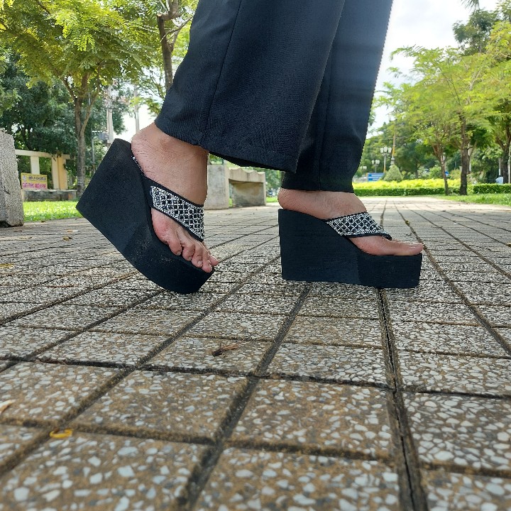 Dép kẹp quai đính đá thời trang nữ cao 5cm-12cm