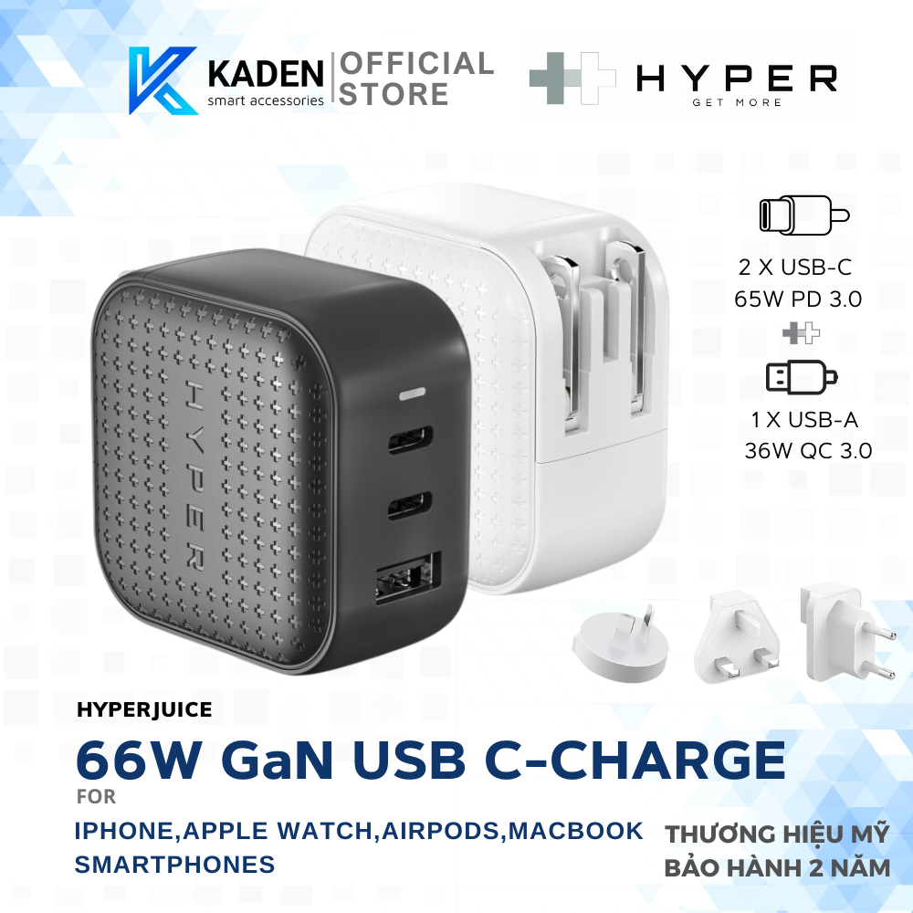 Sạc đa cổng hyperjuice 66w gan usb-c changer hj265 - hàng chính hãng