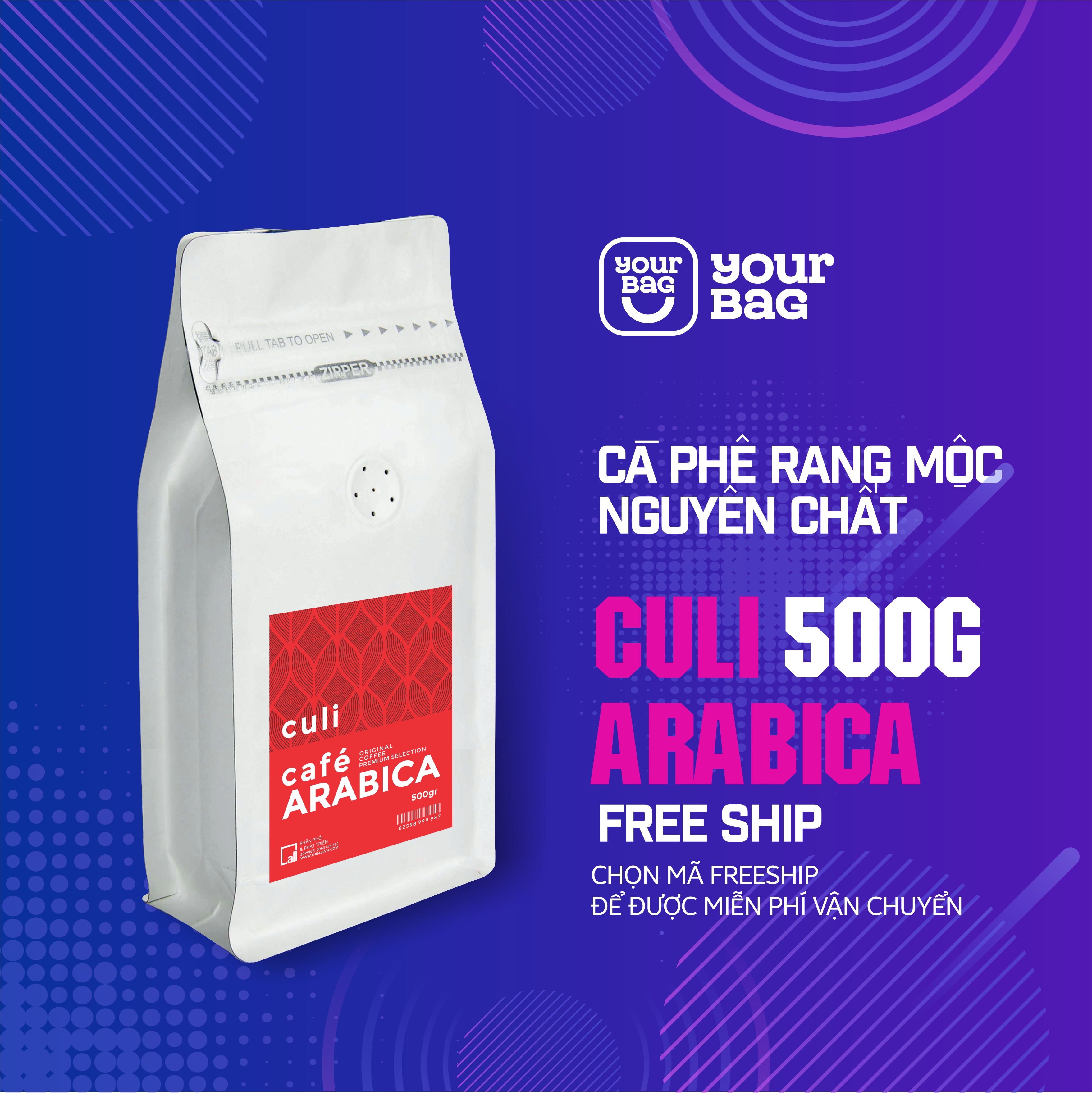 Cà Phê Culi Arabica (500g) Rang xay nguyên chất - Vị chua thanh quyến rũ, Phù hợp cho pha phin và pha máy - yourbag Coffee