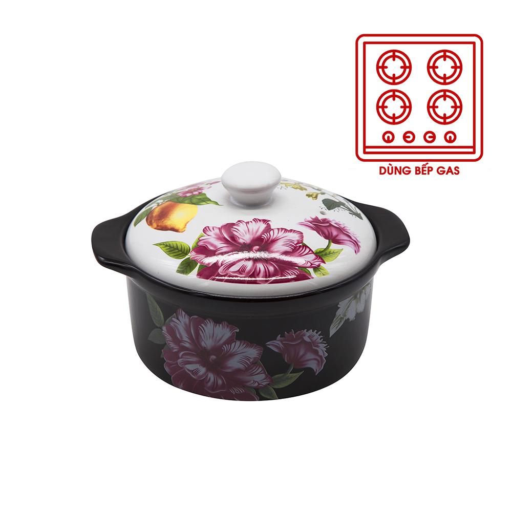 Nồi sứ royalcooks 2l- nắp trắng có hoa