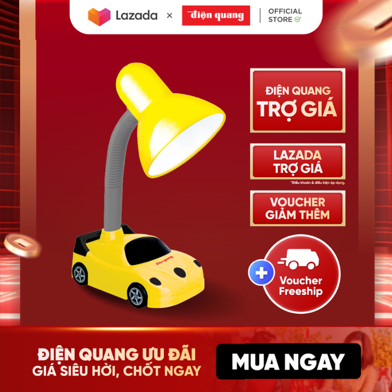 Đèn bàn Điện Quang ĐQ DKL05 BW (kiểu xe hơi, vàng đen, bóng warmwhite)