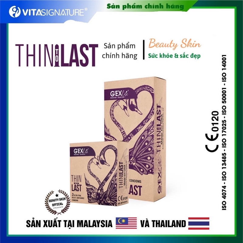 Bao cao su G'EXlife Thintolast ôm khít, siêu mỏng, kéo dài thời gian hộp 3 cái