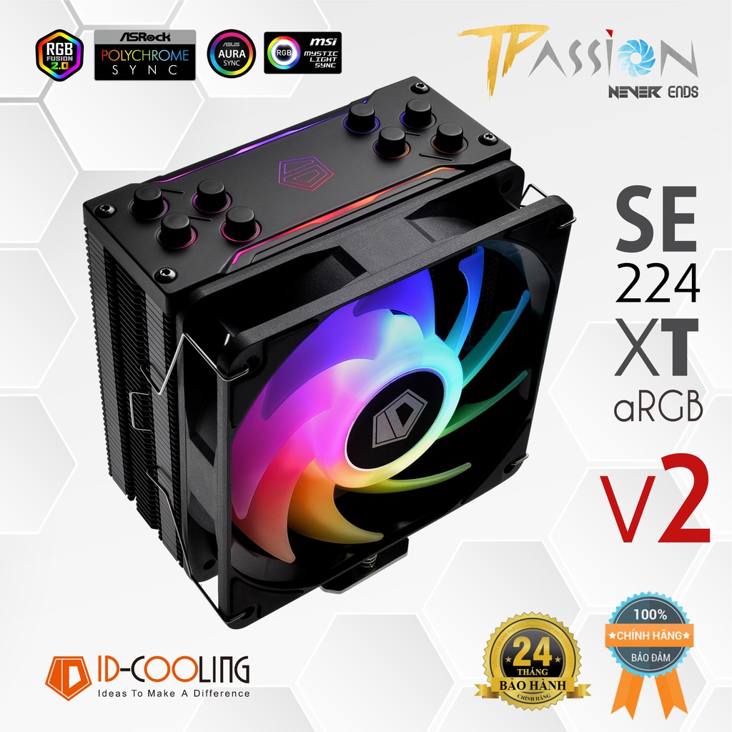 Tản nhiệt khí cpu id-cooling se-224-xt argb v2 - 24 tháng led argb đồng bộ main/hub hiệu năng cao