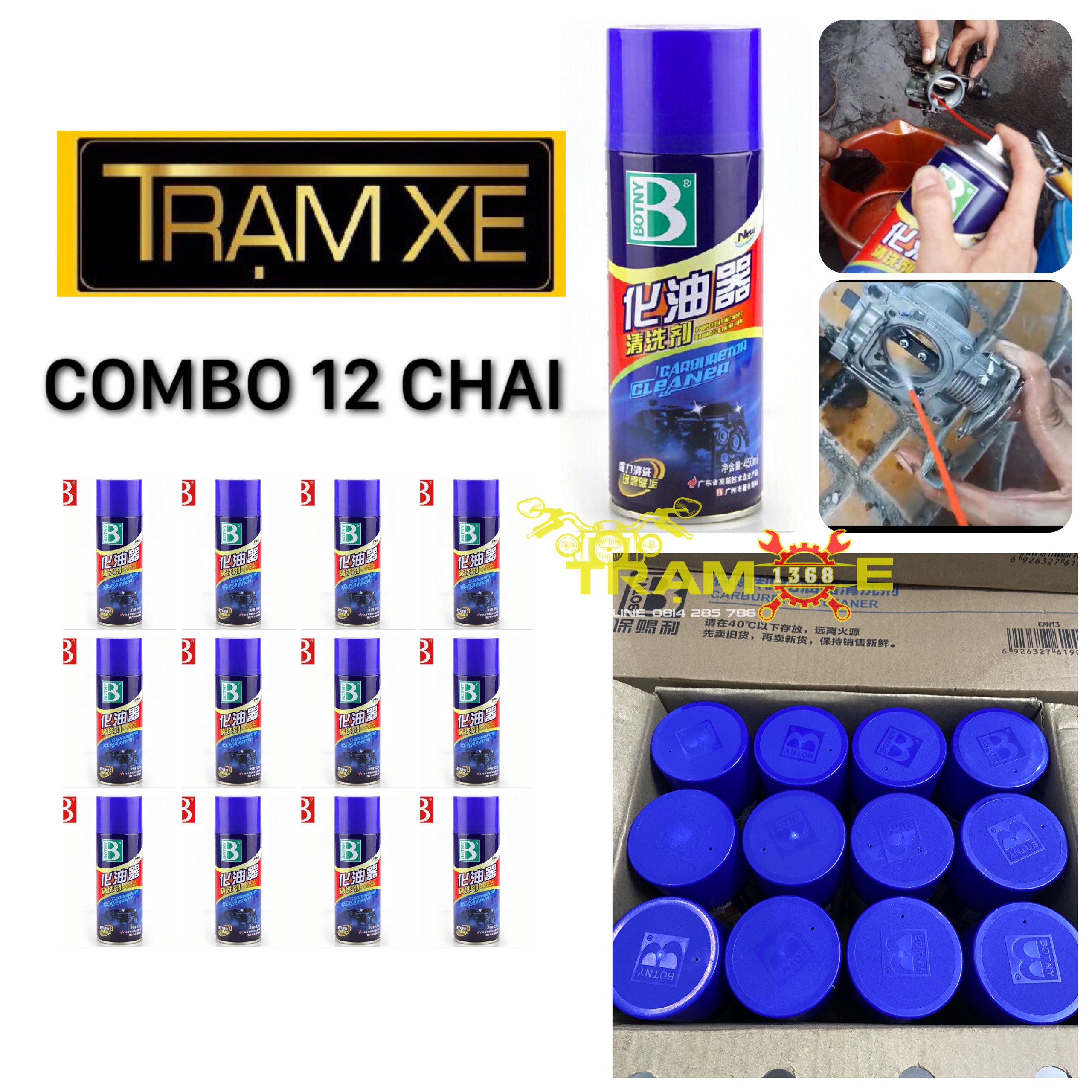 COMBO 12 chai xịt xúc bình xăng con Botny, vệ sinh họng ga, piston, kim phun siêu sạch, tiện lợi, tiết kiệm