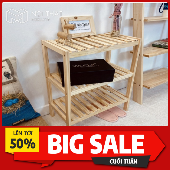 Kệ giày dép gỗ thông 3 tầng nhiều kích thước dài 50cm, 80cm,  100cm hàng Việt Nam xuất khẩu.