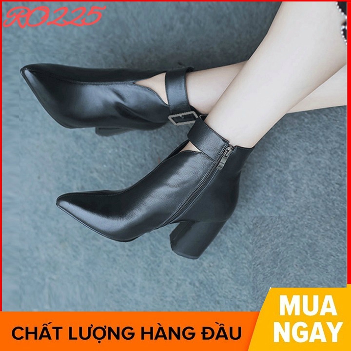 Giày boot nữ cổ thấp 7 phân đẹp màu đen thời trang hàng hiệu rosata ro225