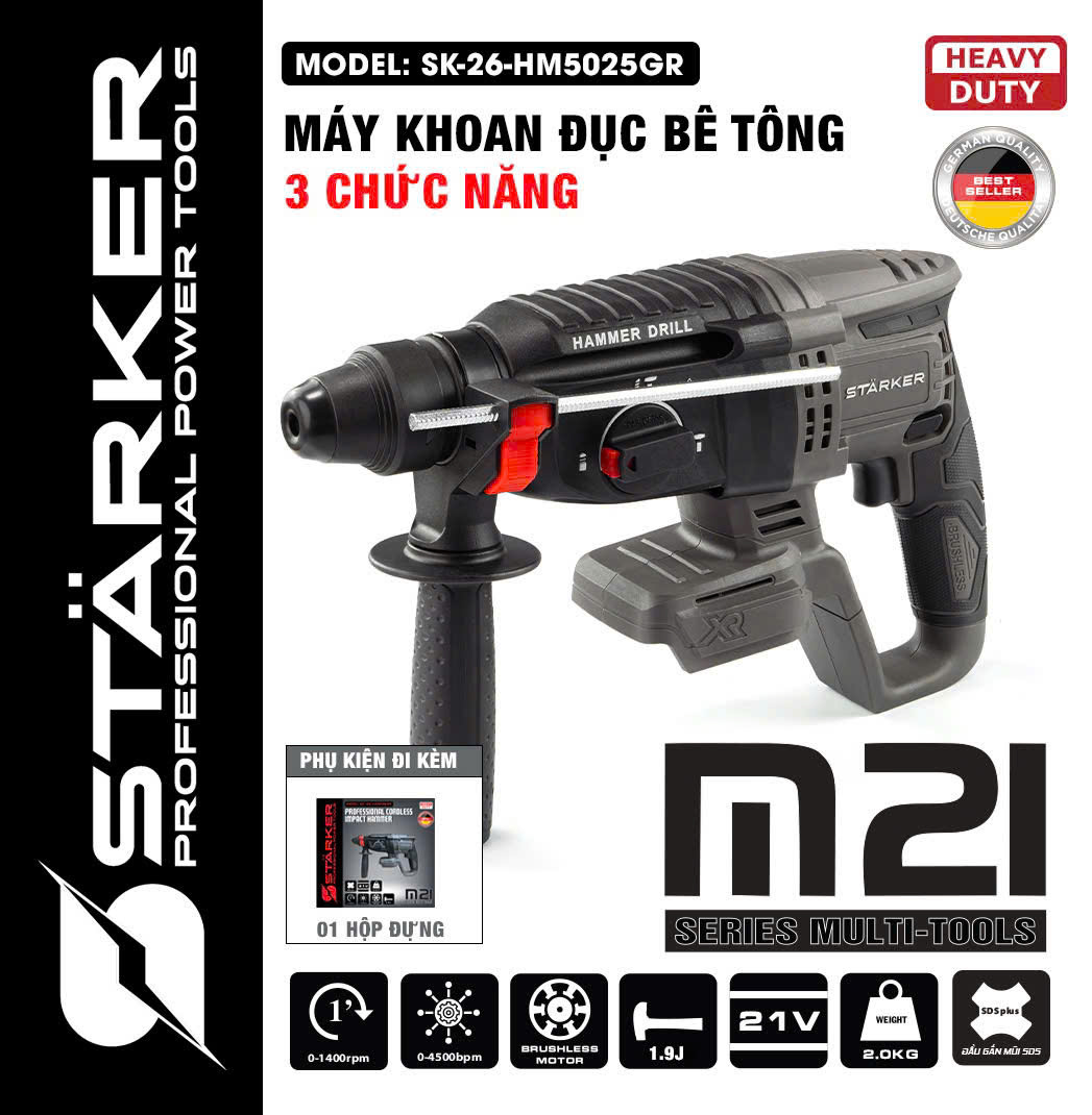 Thân Máy Khoan Bê Tông Dùng Pin STARKER SK-26-HM5025GR - Pin Phổ Thông Makita - Hàng Cao Cấp - Bảo Hành Chính Hãng