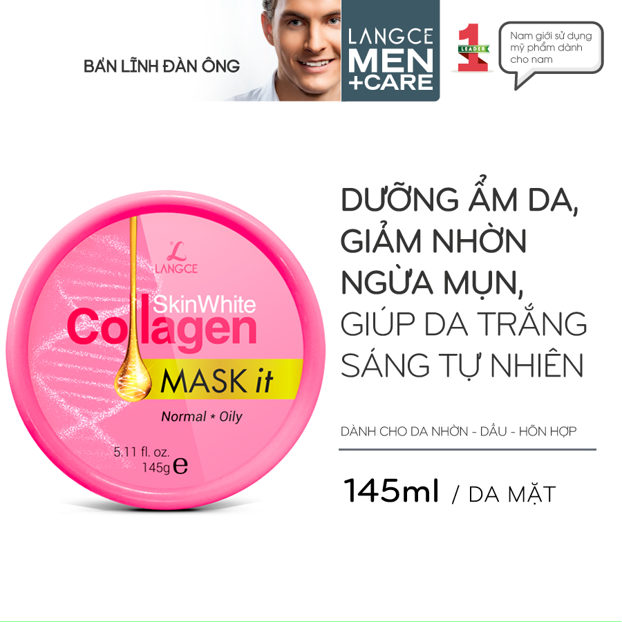 MẶT NẠ DƯỠNG TRẮNG COLLAGEN 145ml DA NHỜN - TEM HỒNG LANGCE dành cho Nam