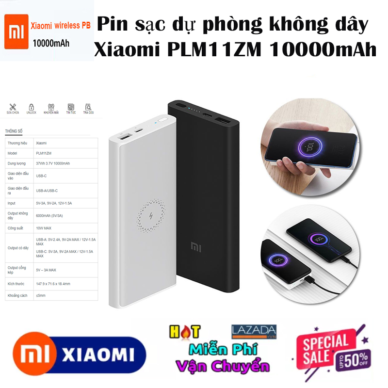 [HCM]pin sạc dự phòng không dây - Sạc dự phòng Xiaomi /  Sạc dự phòng không dây tốt nhat / Sạc dự phòng không dây Xiaomi 10000mAh PLM11ZM - Pin dự phòng không dây Xiaomi 10000mAh