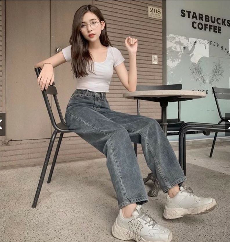 Quần jean nữ ống rộng dài dáng suông-3 màu chuẩn hình