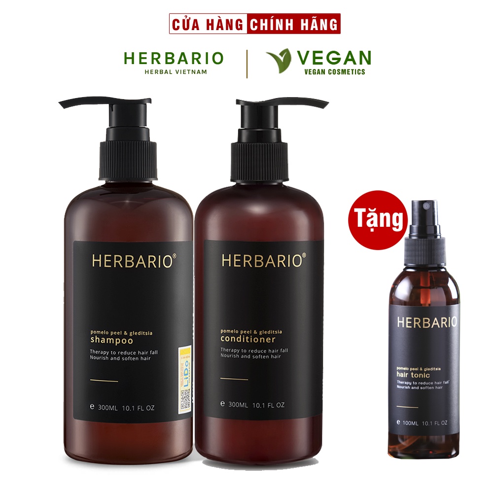 Bộ đôi dầu gội bồ kết & vỏ bưởi herbario 300ml + dầu xả bồ kết & vỏ bưởi herbario 300ml tặng xịt dưỡng herbario 100ml - 100 % vegan mỹ phẩm thuần chay