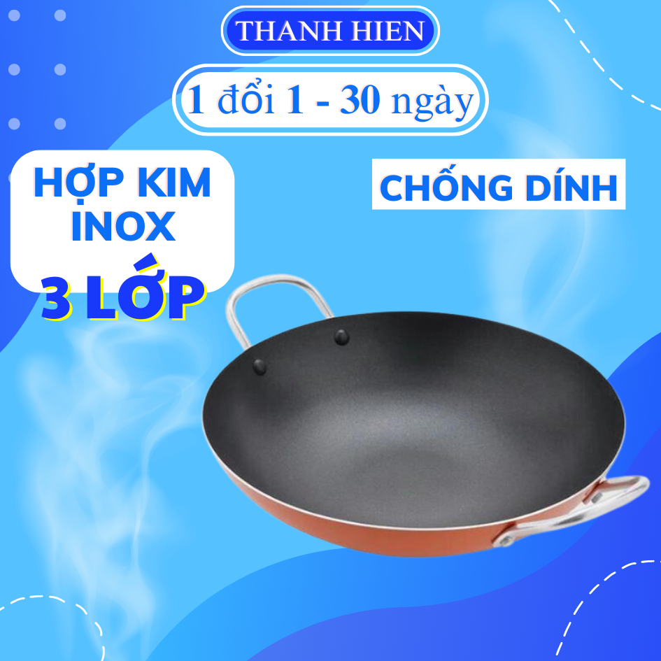 Chảo chống dính sâu lòng size lớn 24cm có tay cầm 2 bên chắc chắn 3 lớp hợp kim dùng chiên xào loại tốt hàng Việt Nam cao cấp
