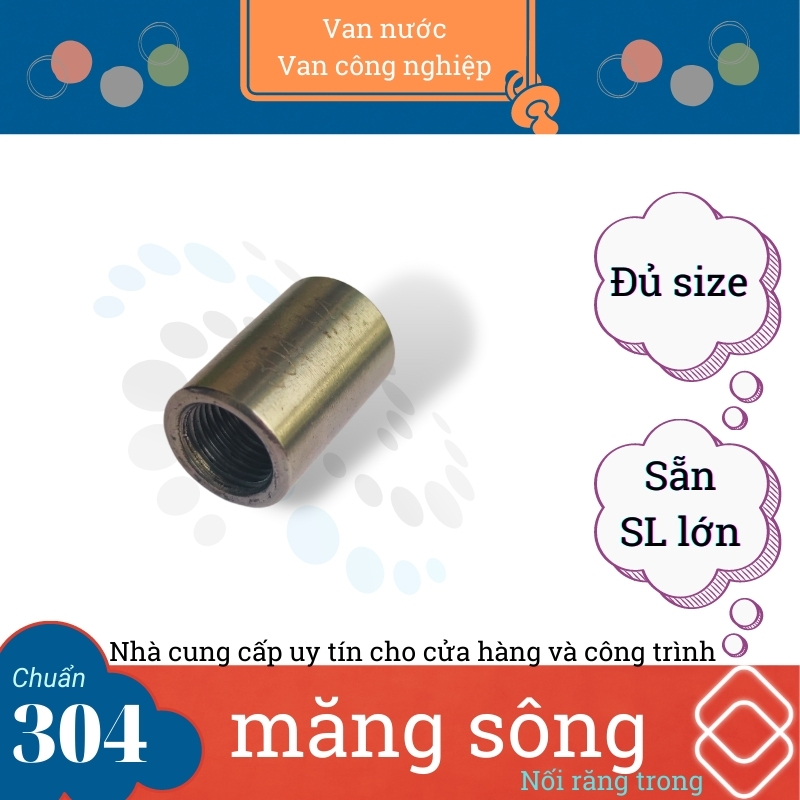 Măng sông inox 304 phi 13 phụ kiện đường ống nối trơn ren trong chất liệu bằng thép không gỉ