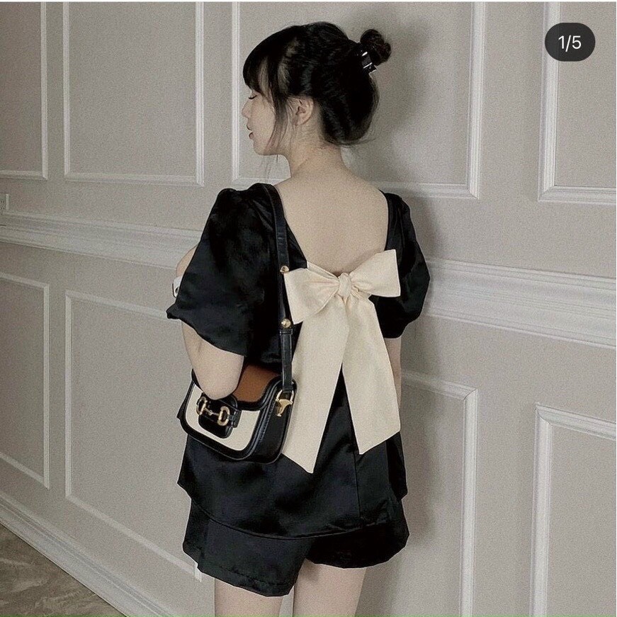 Set bộ nơ lưng BC82S2 set bộ đi chơi tay phồng áo babydoll kèm quần short đùi