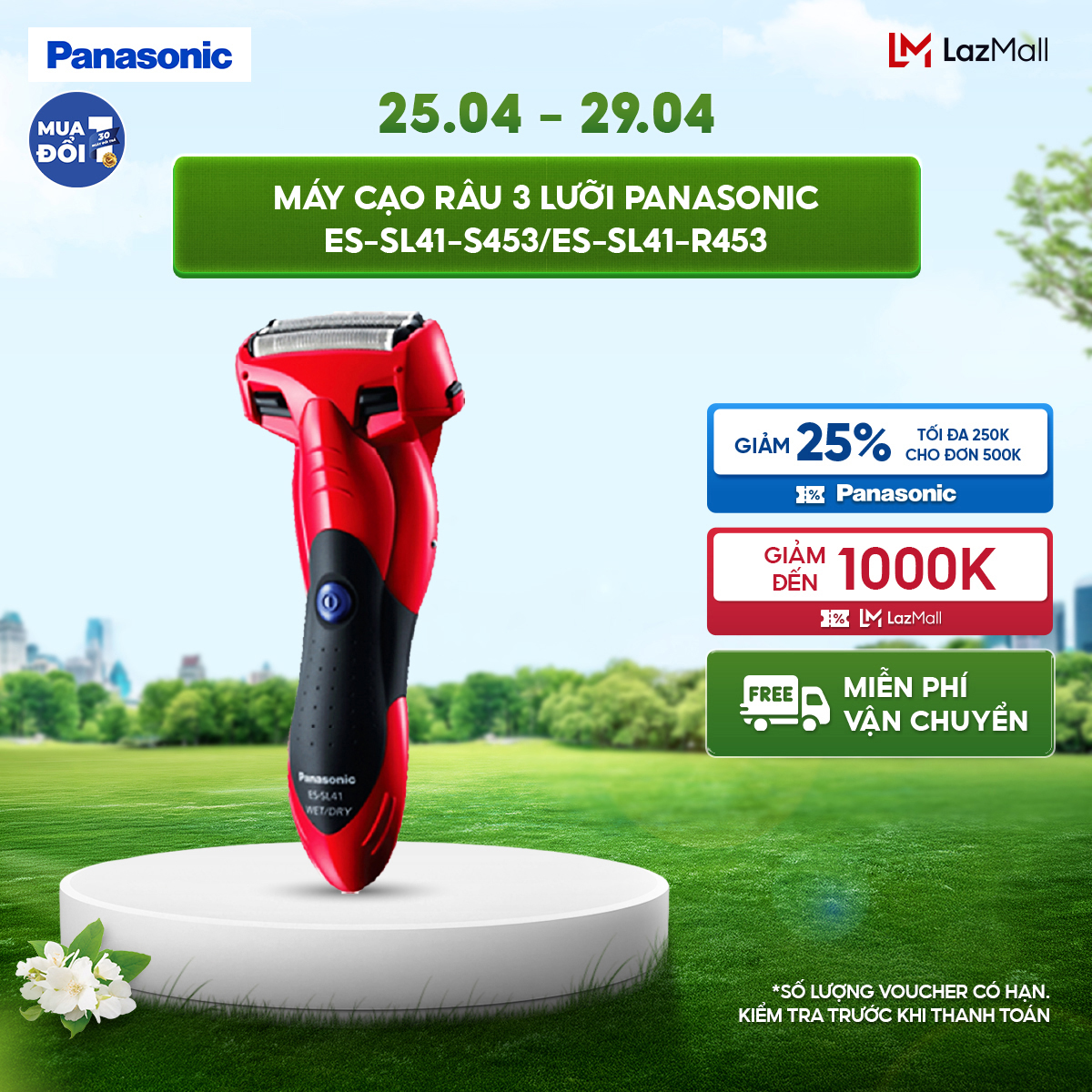 Máy Cạo Râu 3 Lưỡi Panasonic ES-SL41-S453/ES-SL41-R453 - Lưỡi Cắt Hình Cung An Toàn Cho Da - Thiết Kế Hiện Đại – Bộ Sạc Điện Nhanh - Bảo Hành Chính Hãng 12 tháng