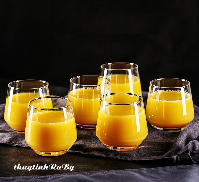 Bộ 6 Ly Thủy Tinh Uống nước Cao cấp 370ml - cốc uống nước lowball, Ly cốc Nước Ép, Ly sinh tố, Ly detox Oval sang trọng