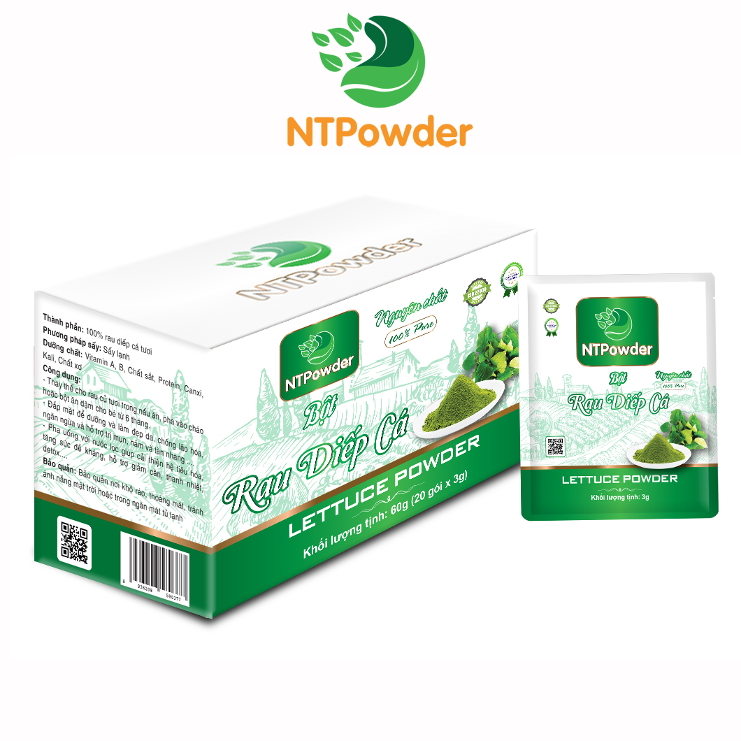Hộp 20 gói x 3g Bột Rau Diếp Cá sấy lạnh nguyên chất NTPOWDER 60g - Nhất Tín Food