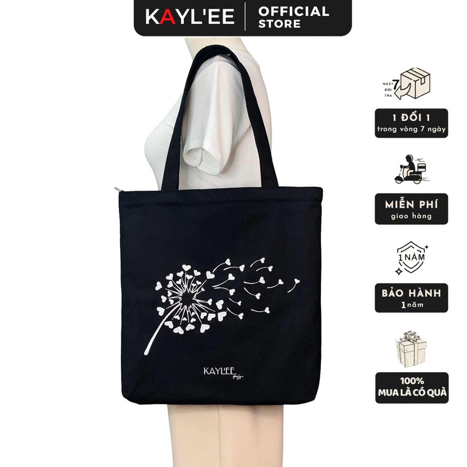 Túi tote vải canvas thêu hoa thời trang kaylee kt 39x37x6cm tt03