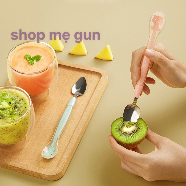Thìa nạo hoa quả 2 đầu cho bé ăn dặm/Thìa nạo nhỏ hoa quả tập ăn dặm/ Thìa 2in1/Thìa nạo cho bé ăn dặm/Thìa nạo trái cây