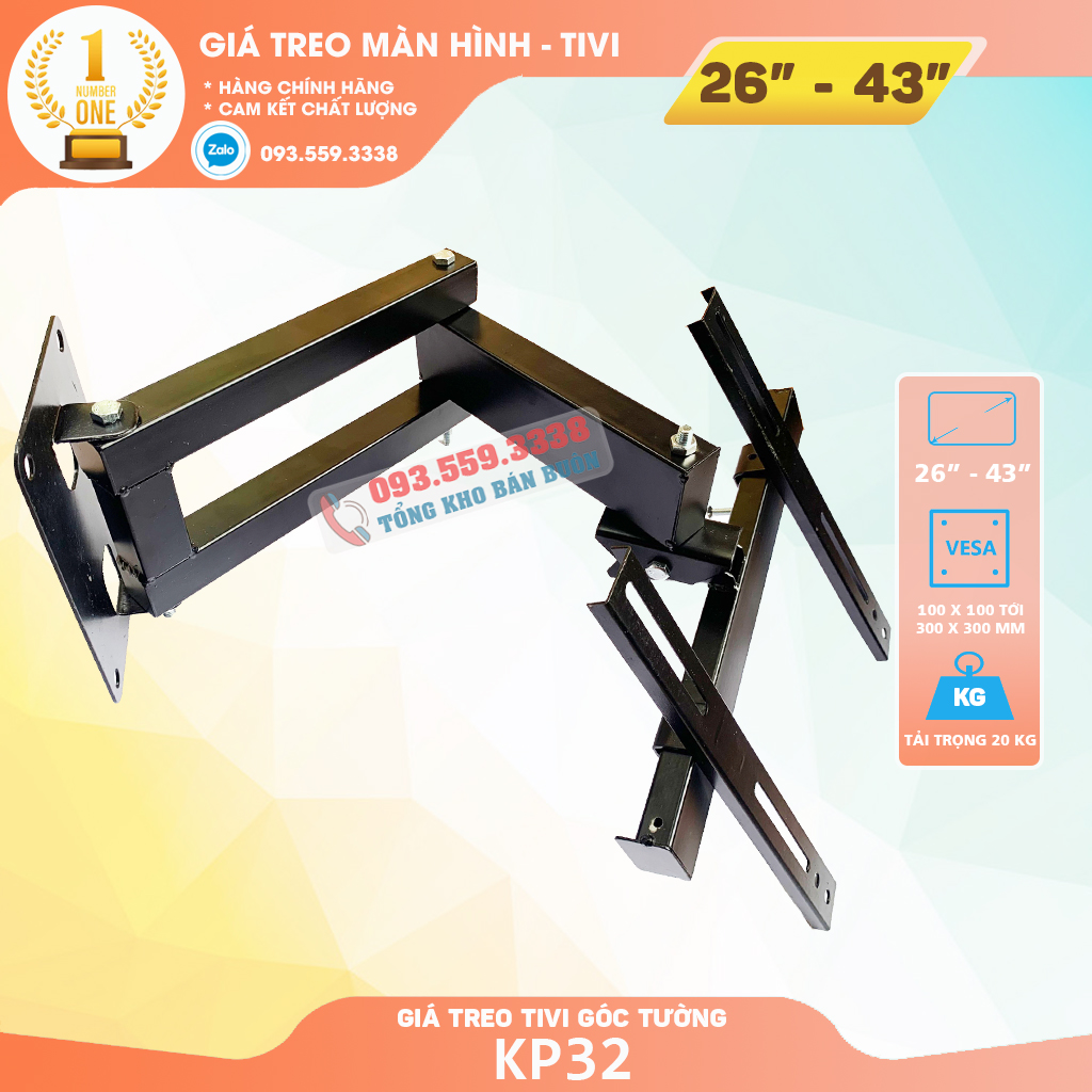 Giá Treo Tivi Góc Tường KP32 26 - 32 - 43 Inch - Khung Treo Tivi Xoay 180 Độ 2 Cánh Tay Linh Hoạt - [ Rẻ Hơn NB P4 ]