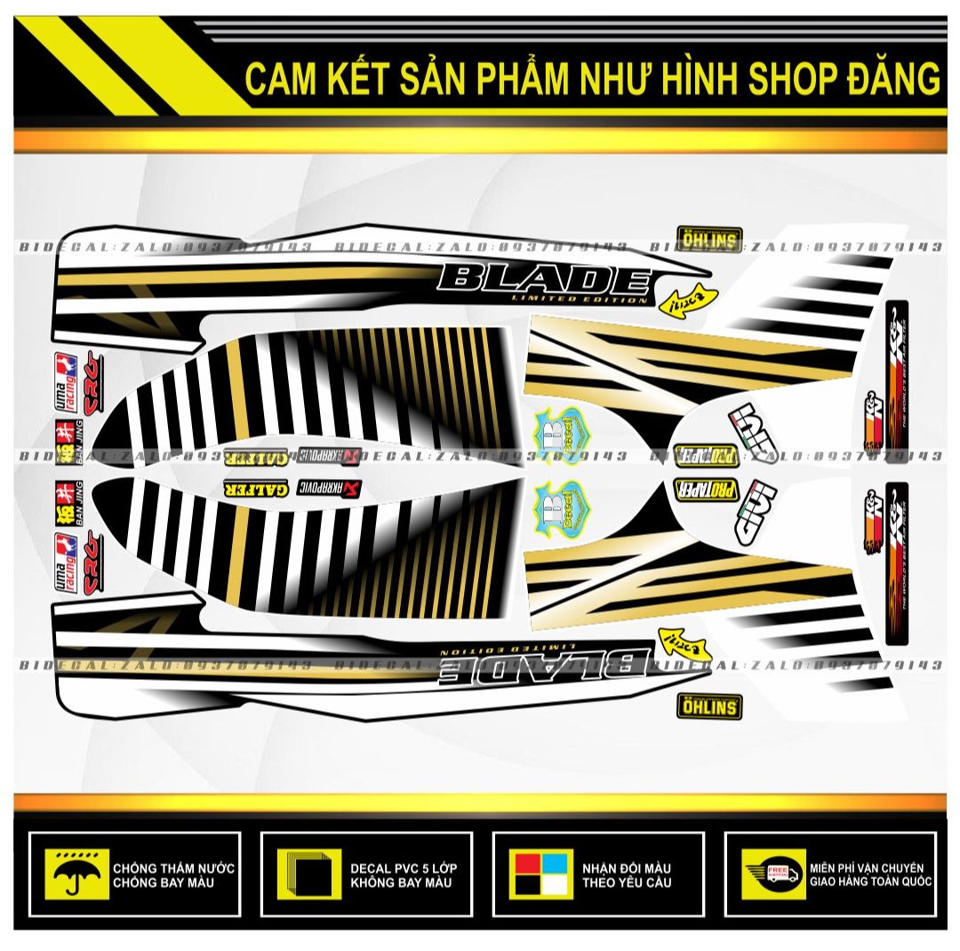 TEM RỜI WAVE BLADE 110 CHẾ DÁN XE TRẮNG BỤNG SAU ĐEN