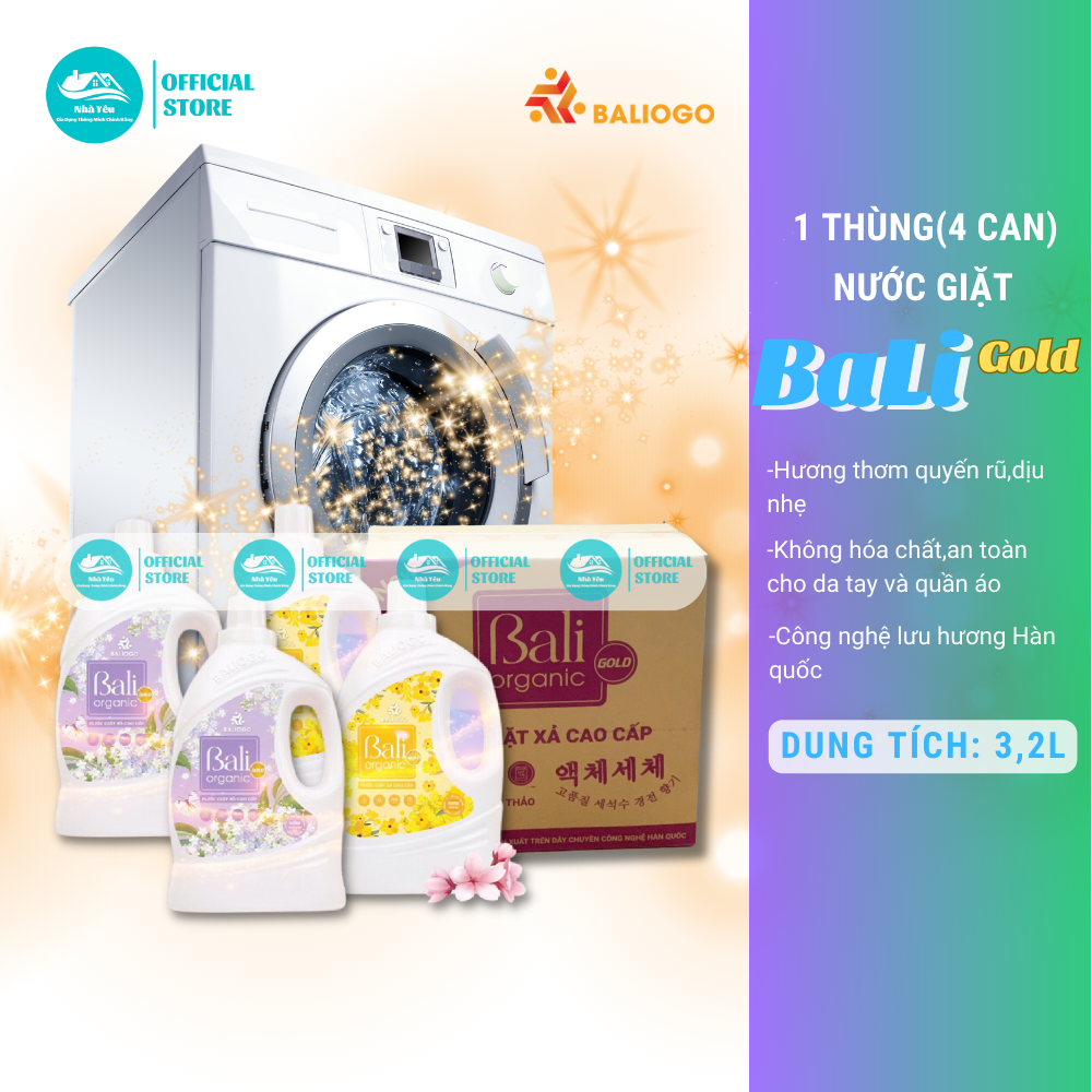 1 thùng nước giặt hữu cơ bali organic công nghệ hàn quốc - can 3,2l - thùng 4 can