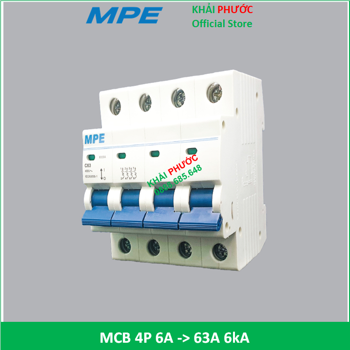 Mcb 4p 3 pha cb tép 4 cực áp tô mát aptomat át tô mát atomat 10a 16a 20a 25a 32a 40a 50a 63a mpe giá rẻ - khải phước electric
