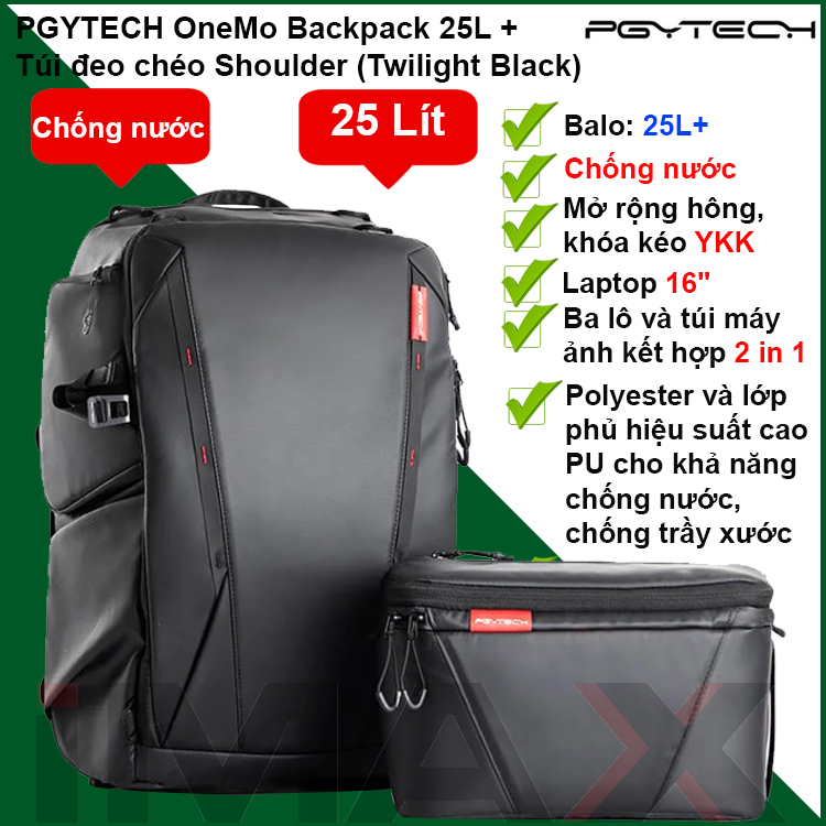 Ba lô máy ảnh cao cấp PGYTech OneMo Backpack 25L + Túi đeo chéo Shoulder - Hàng chính hãng