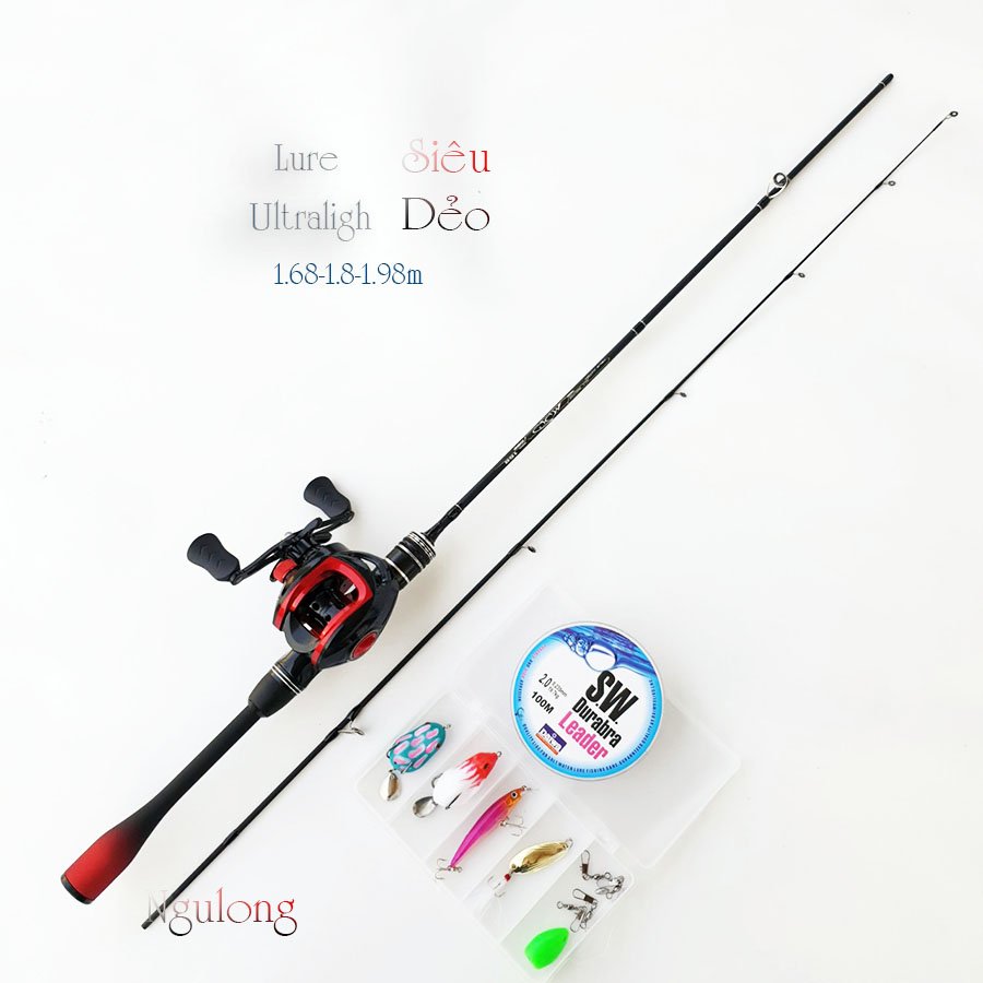 Bộ cần - Bộ cần câu lure ul máy ngang tặng kèm dây câu lure và bộ mồi câu BCM19 - Ngang