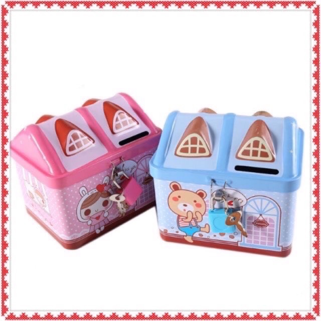 Két sắt mini hình ngôi nhà có khóa cho bé