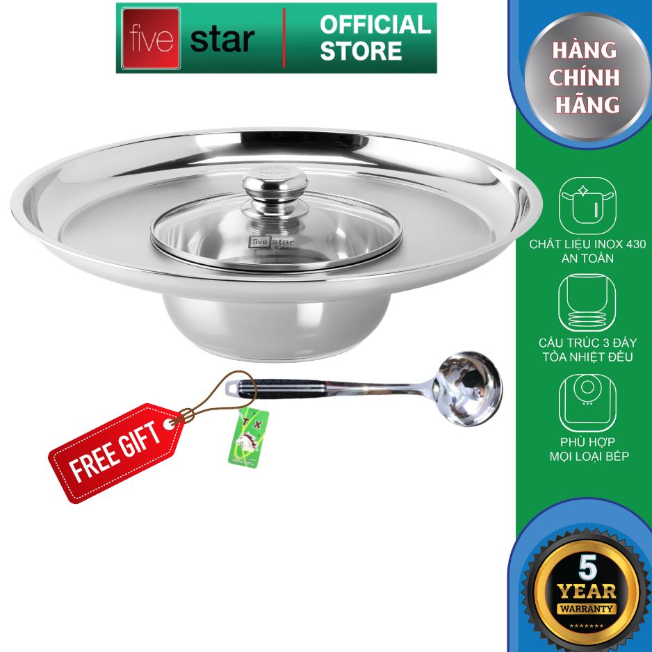 Nồi Lẩu Inox Fivestar 430 Cỡ 16/18/20/22cm + Vá Canh - Phù Hợp Mọi Bếp