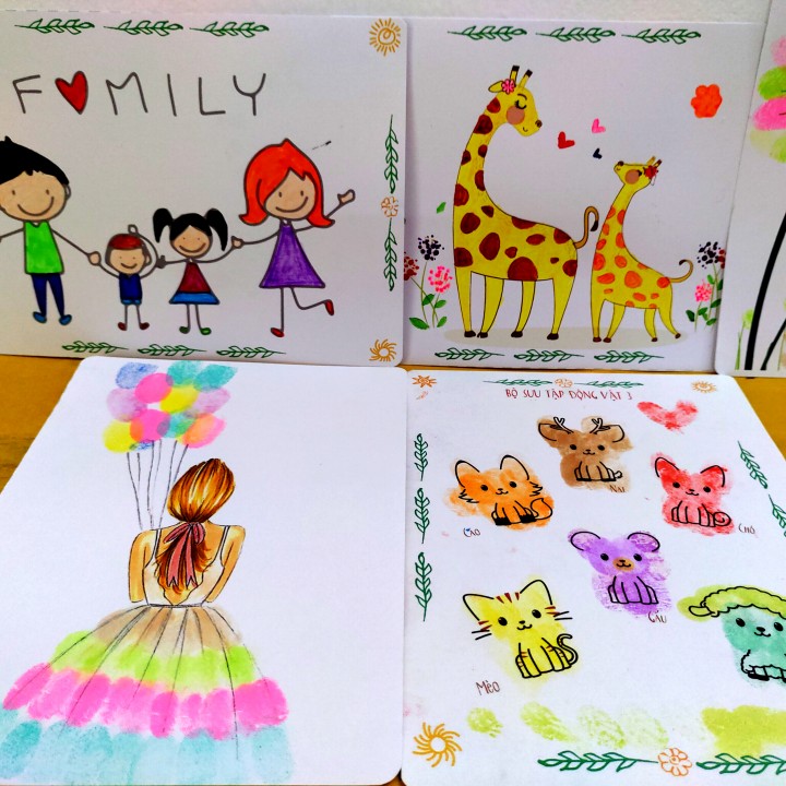 Tranh tô màu VÂN TAY, bộ 10 tranh 15cm*20cm, tranh tô, tranh vẽ màu vân tay, đồ chơi cho bé