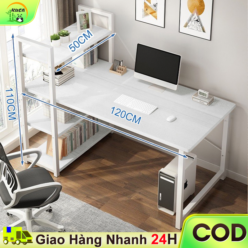 KUCA Bàn làm việc bàn học có giá sách Nội Thất khung sắt hộp Phù hợp cho văn phòng và học tập sơn tĩnh điện mặt gỗ MDF