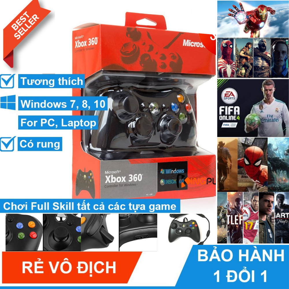Tay Cầm Chơi Game 4 Nút Microsoft Xbox 360 || Hỗ trợ tất cả các thiết bị Android , PC ,Laptop , Android TV Box, Xbox, ..- Dành Cho Các Dòng Game Fifa Online, Contra, God Of War, The Witcher 3:Wild Hunt, Need For Speed, Assassin's Creed Odyssey,...
